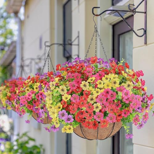AGIRL 2 Set Artificial Hanging Flowers with Baskets for Outdoors