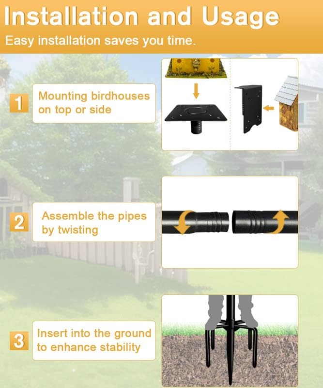 90inch Bird House Pole, Heavy Duty Birdhouse Feeder Post, Black