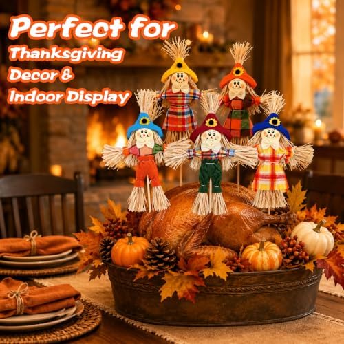10 Pcs Halloween Scarecrow Decor, 13.8 Inch Scarecrows on Sticks for Garden