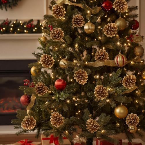 Thiccywoov 24 Pcs Christmas Pine Cone Pick Decoration for Tree Gold 3.15 in