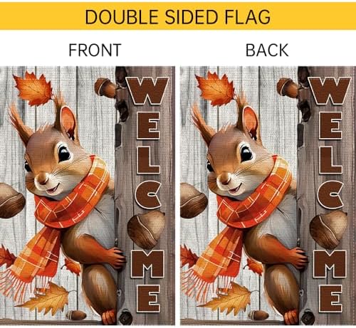 Welcome Fall Garden Flag 12x18inch The Nut Squirrel Fall Autumn Thanksgiving Garden Flags Yard Porch House Flag Double-Side For Home Outdoor Yard Patio Lawn Decor, Garden Decorations