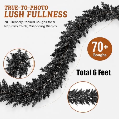 6FT Black Halloween Garland, Spooky Cedar Hanging Vine with Spiders and Web
