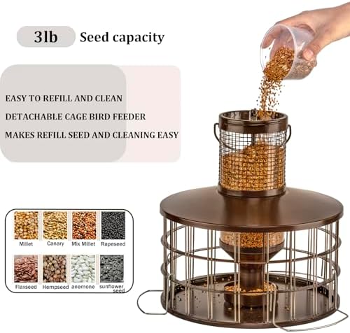 Upgraded Squirrel Proof Bird Feeders, 3Lbs Capacity Caged Bird Feeder, Innovative DIY Starling-Proof, Flexible Adjustment of Grille Size, Caged Seed Tube Feeders Outside Hanging(Copper)
