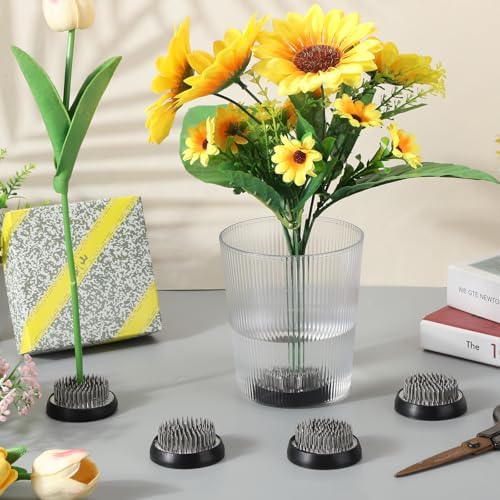 Sliner 16 Pcs Floral Frogs Round Flower Holder,Silver,1.81 Inch