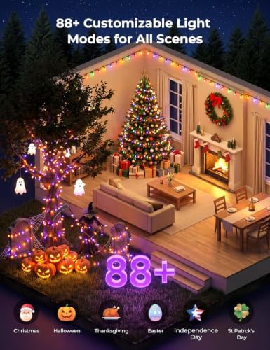 Minetom 66ft 200LED Smart Color Changing Christmas Halloween Tree Lights
