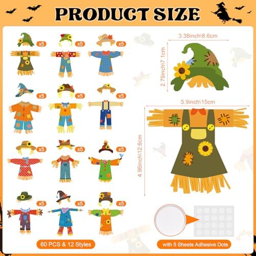 Pajean 60 Pcs Scarecrow Bulletin Board Decor Thanksgiving Scarecrow Cutouts