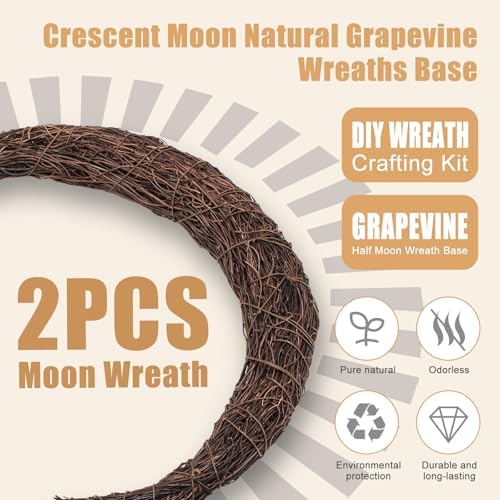 Moon Wreath, 14 Inch Crescent Grapevine Wreath Base, 2 Pack