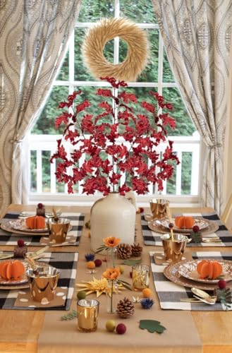 GnFlus 3 Pcs Fall Artificial Oak Leaves Branch Decor,Red,34‘’ Stems