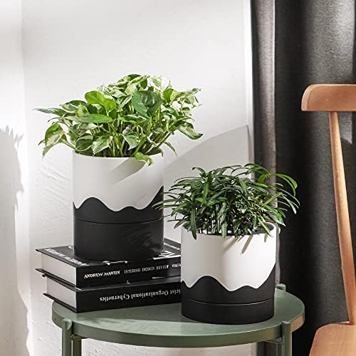 Nihow Ceramic Self Watering Plant Pot for Indoor Plants,6 Inch,White Black