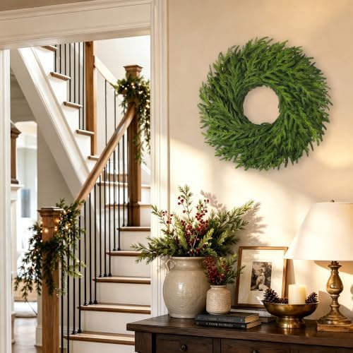 26" Large Norfolk Pine Wreath, Artificial Christmas Wreath for Front Door
