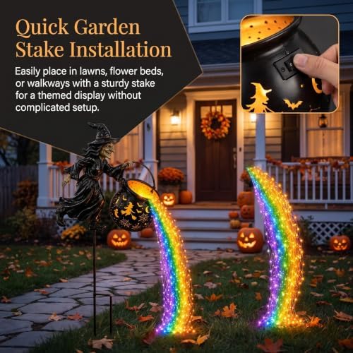 Halloween Witch Cauldron Garden Light Flying Witch Waterfall Stake (1PC)