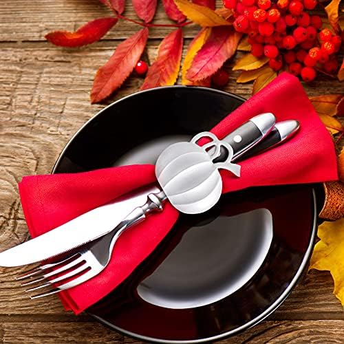 Patelai 12 Pieces Fall Pumpkin Napkin Rings Thanksgiving, White