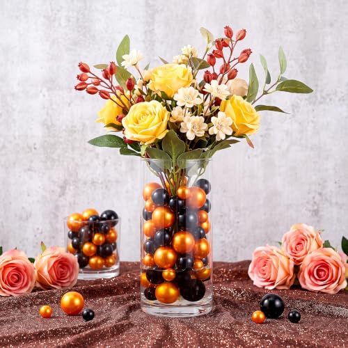 Junkin 300 Pcs Faux Pearl Vase Filler No Hole Gloss Beads,Black and Orange