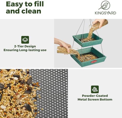 Kingsyard 2 Tier Large Platform Bird Feeder for Outdoors Hanging