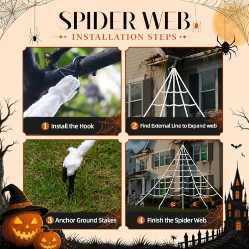 Land Guard 236'' Big Spider Web Halloween Decor+70'' Huge Spider for Roof with Triangular Big Web for on House Outside and Inside (Pack of 2)