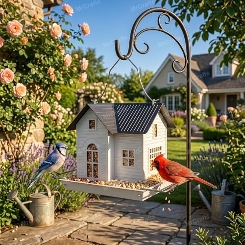 MrCrafts Solar Bird Feeder - Hanging Metal Bird House Feeder with Solar Lights, Outdoor Solar Lantern, Garden Decor for Outside, Unique Gifts for Mom, Grandma, Christmas