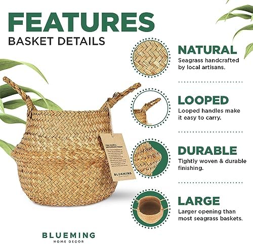 Small Plant Basket, Natural Woven Seagrass Planter