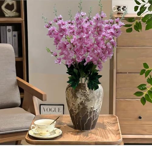 8 pcs Cherry Blossom Pink Delphinium Artificial Flowers, 34.25''Artificial Snapdragon Flowers Tall Fake Flowers Silk Flowers Faux Delphinium Bulk for Tall Vase Home Wedding Garden Table Decor
