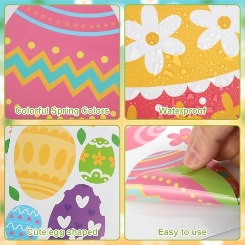 Happy Easter Egg Window Clings 6 Sheets, Green Pink Blue Easter Eggs Window Decals Stickers for Home Classroom Party Decorations Supplies, Reusable Spring Flowers Cling for Windows (Eggs)