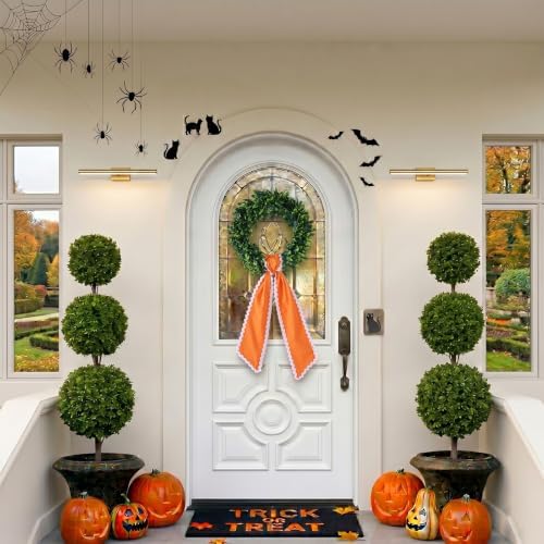 DYSHAYEN Wreath Sash for Front Door, Orange with White Trim