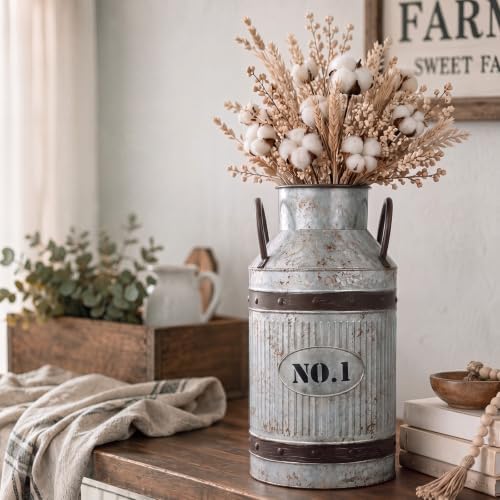 1 Pcs 15.2'' Large Rustic Galvanized Metal Milk Can Vase with Handle