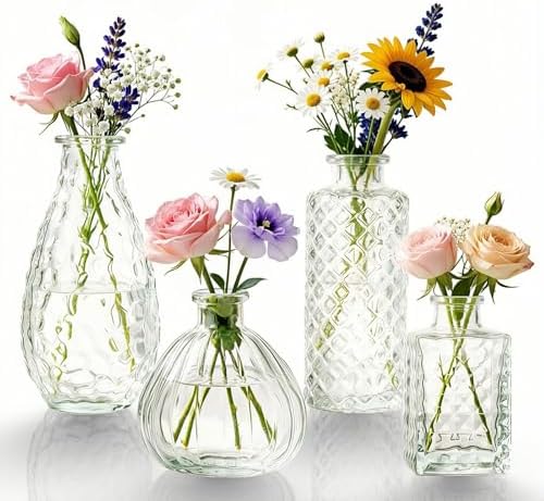 Glass Bud Vases Set of 4,Small Vase for Flowers,Mini Vases (A)