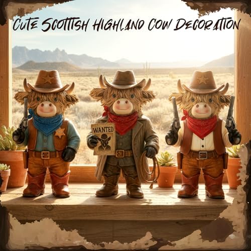 3 Pcs Highland Cow Resin Figurine, Western Cowboy Decor
