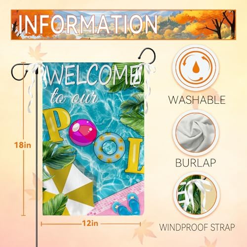Welcome to Our Pool Garden Flags 12x18 Inch for Outside Summer Pool Party Decor Yard Flag Green Banana Leaves Farmhouse Garden Flag Double Sided for Yard Outdoor Decorations