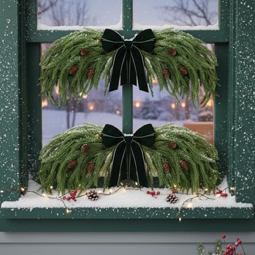 Suncalla 2 Pack 31.5" Christmas Swag Decoration, Norfolk Pine, Green