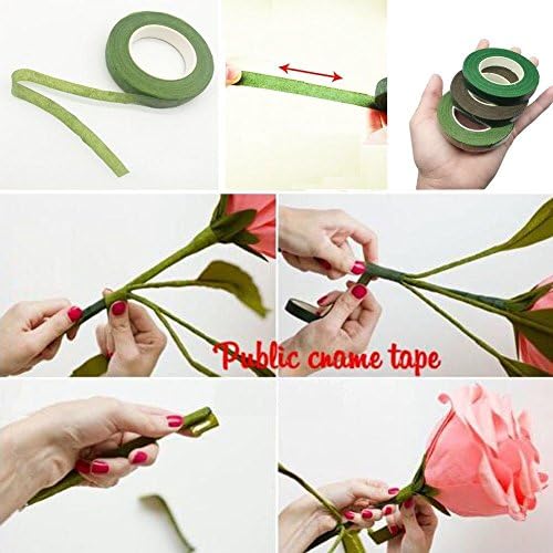 Woohome Floral Arrangement Tool Kit Floral Tape Stem Wrap 1/2 Inch, 26 Gauge Green Floral Stem Wire, 22 Gauge Green Paddle Wire and 100 PCS Ball Head Pins for Wedding Bouquet DIY