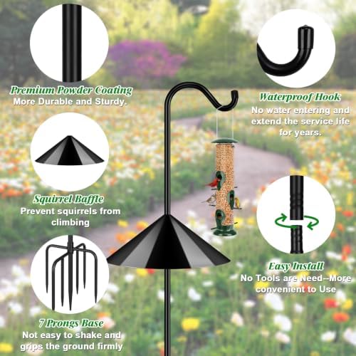 FEED GARDEN 108’’ Bird Feeder Pole Squirrel Proof 1 Pack, Shepherds Hook