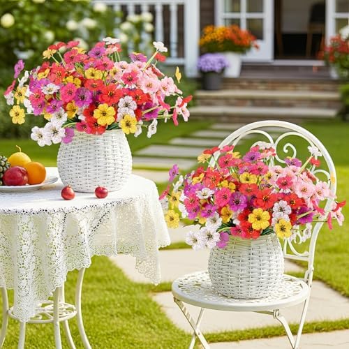 MACTING 6 Bundles Artificial Flowers for Outdoors, UV Resistant Faux Plants
