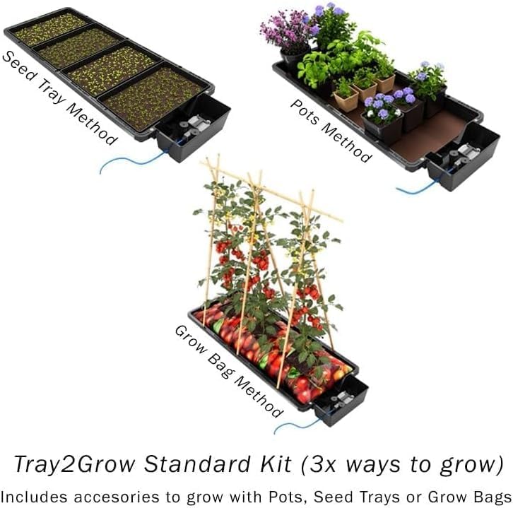 Tray2Grow System - Standard Tray2Grow with No Tank - Self-Watering, Gravity-Fed Hydroponic Indoor System, Black