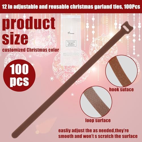 100 Pcs 100 Pcs Christmas Garland Ties for Wreath, Brown, 12 Inch