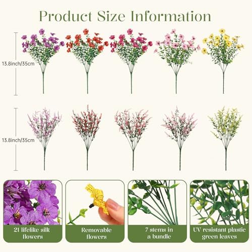 SHareconn 24 Bundles Artificial Flowers for Outdoors UV Resistant Decor