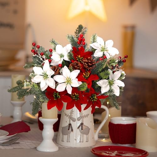 20 Pcs Artificial Christmas Flowers Poinsettia Stem Picks