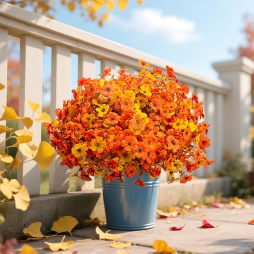 16 Bundles UV Resistant Artificial Fall Flowers Faux Mums for Outdoors