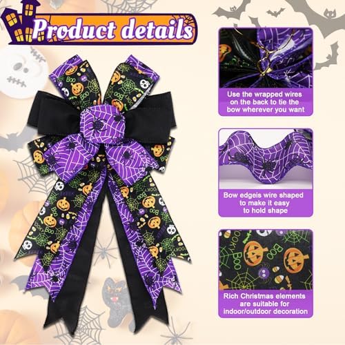 2 Pack Large Halloween Bows for Wreath 20x11 Inch