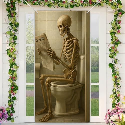 BlissYard Halloween Bathroom Skeleton Door Cover 35x71 Inch Polyester