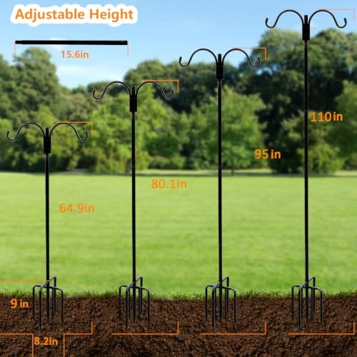 Shepherds Hooks for Outdoor,110in Bird Feder Pole with 7-Prong Base