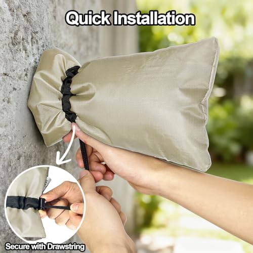 Enlarge Outdoor Faucet Cover for Winter Freeze Protection, 3M Thinsulate, 10"H x 6.3"W Hose Bib for Wall Taps Outside, Waterproof & Frost Free Insulated Spigot, 2 Pcs Faucet Socks - Sand
