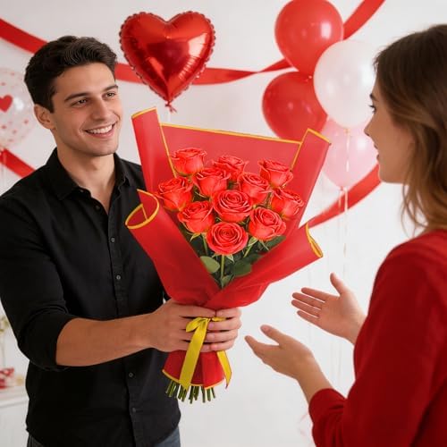 REAXYZNN 20 Sheets Flower Wrapping Paper, Waterproof Floral Wrapping Paper, Florist Supplies Packaging Paper for Wedding, Birthday Gift (Red(Edge))