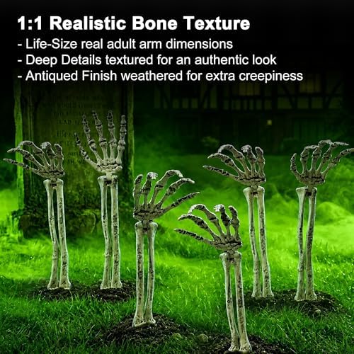GameXcel 12 Pcs Halloween Skeleton Hands with Stakes - 18" Posable Arms