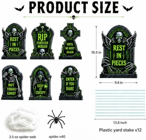 16.5 Inch 6 Pack Halloween Tombstones Outdoor, Graveyard Signs with Stakes