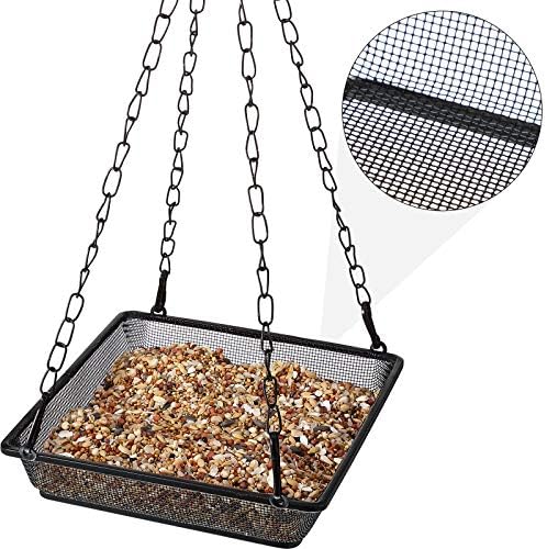 Patelai 2 Pcs Metal Hanging Bird Feeder Tray, Black