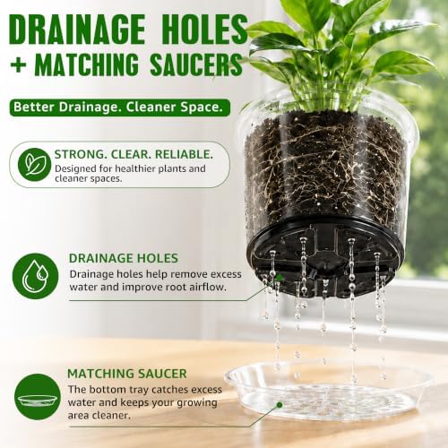 MIXC 12/10/8/6/5 Inch 20 Pack Clear Nursery Pots with Drainage & Sacuer