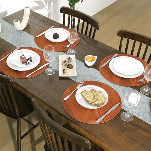 SHACOS Round Placemats Set of 4 for Dining Table 15 inch Round Braided Fall Placemats Washable Kitchen Table Mats Home Decor, Dark Orange