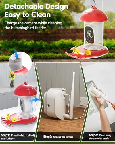 Solar Hummingbird Feeder with Camera for Outdoors, 2K Smart AI Video
