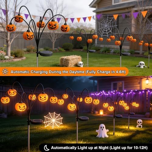 Halloween Solar Lights Outdoor, 2 Pack Waterproof Pumpkin Stake Lights