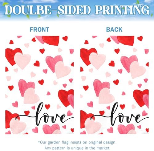 Love Heart Garden Flag Valentine House Banner Red And Pink Hearts Large Garden Flags Polyester Double Sided Anniversary Wedding Sweety Yard Sign for Spring Home Outdoor Decor 28 x 40 Inch